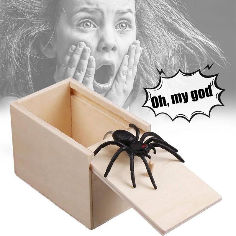 Wooden Scare Box Prank with Jumping Spider – Funny Scary Surprise Joke Toy Gift