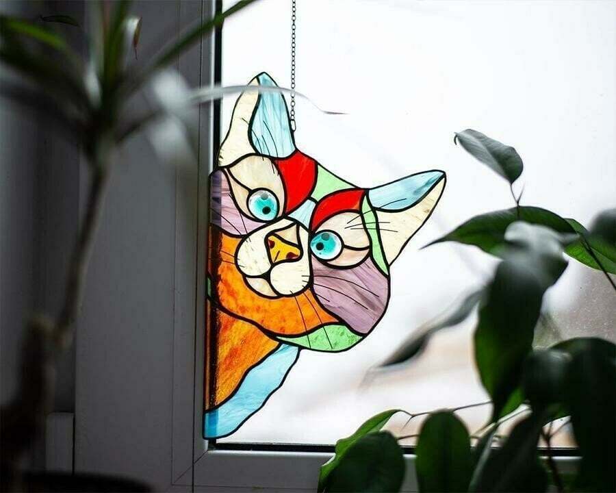 Schattige Doorzichtige Glas in Lood Look Raamsticker