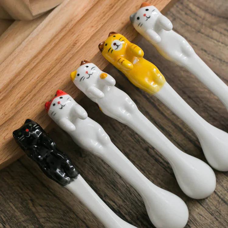 Schattige Keramische Katten Lepeltjes (Set van 5 Stuks)