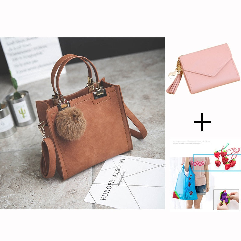 WANGKA handbag women shoulder bag luxury handbags women bags designer High-grade Scrub leather messenger bag Hairball women bag