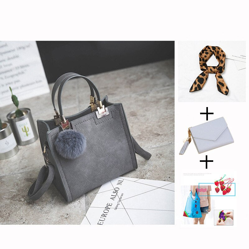WANGKA handbag women shoulder bag luxury handbags women bags designer High-grade Scrub leather messenger bag Hairball women bag