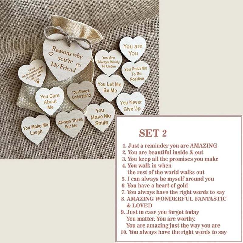 "Redenen Waarom je Mijn Vriend Bent" Houten Hartjes (10 Stuks)