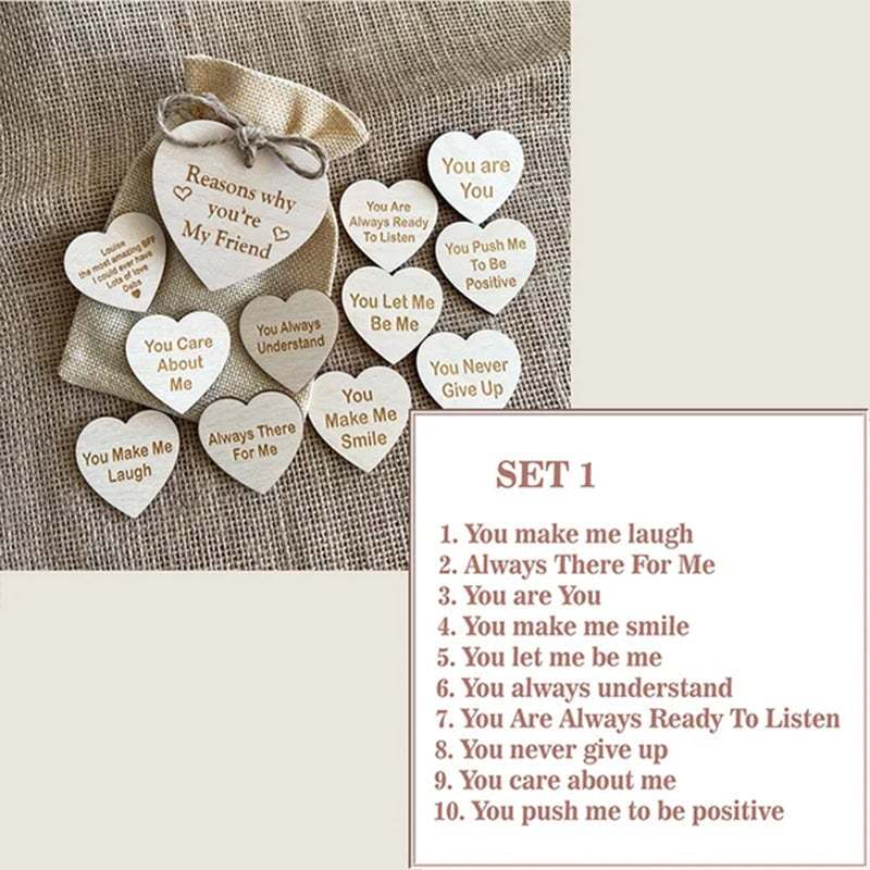 "Redenen Waarom je Mijn Vriend Bent" Houten Hartjes (10 Stuks)