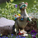 Dinosaurus met Tuinkabouters - Een Fantastisch Standbeeld