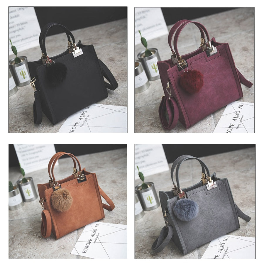 WANGKA handbag women shoulder bag luxury handbags women bags designer High-grade Scrub leather messenger bag Hairball women bag