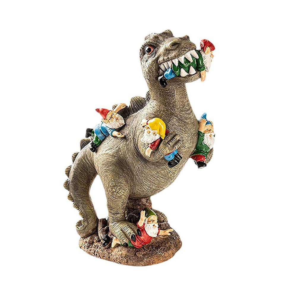 Dinosaurus met Tuinkabouters - Een Fantastisch Standbeeld