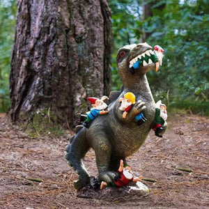 Dinosaurus met Tuinkabouters - Een Fantastisch Standbeeld