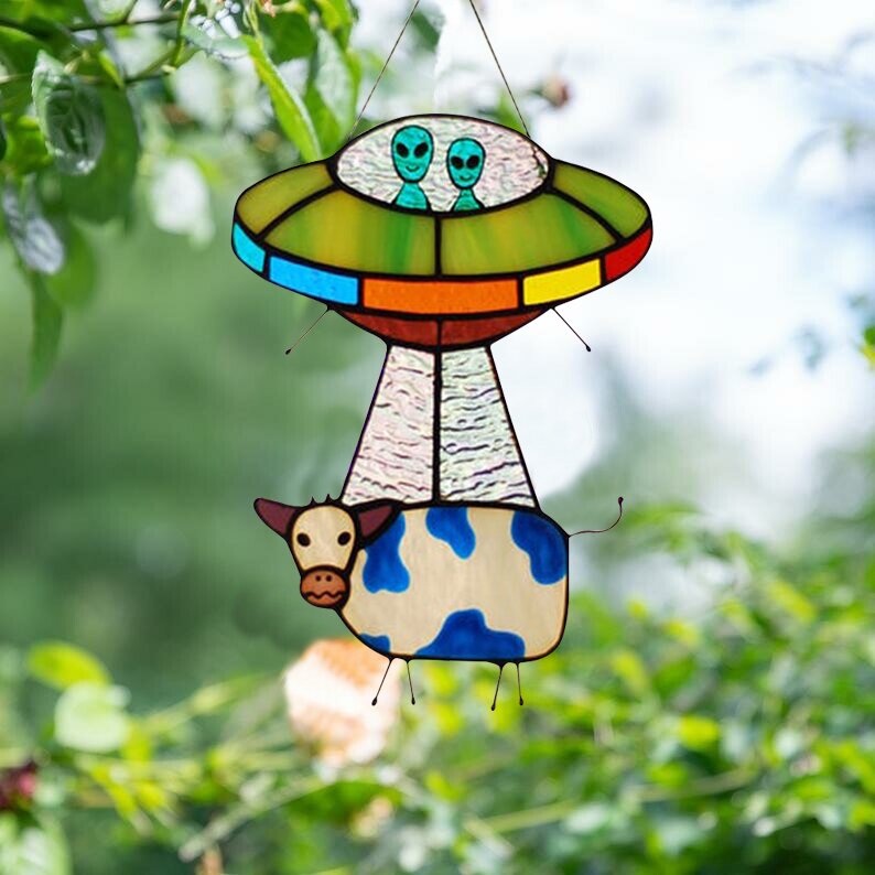 Glas in Lood Ufo met Koe