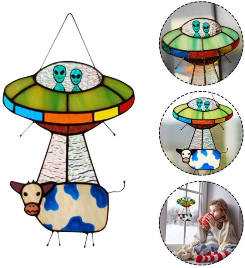 Glas in Lood Ufo met Koe