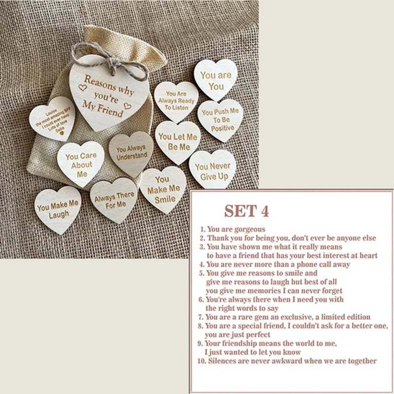 "Redenen Waarom je Mijn Vriend Bent" Houten Hartjes (10 Stuks)