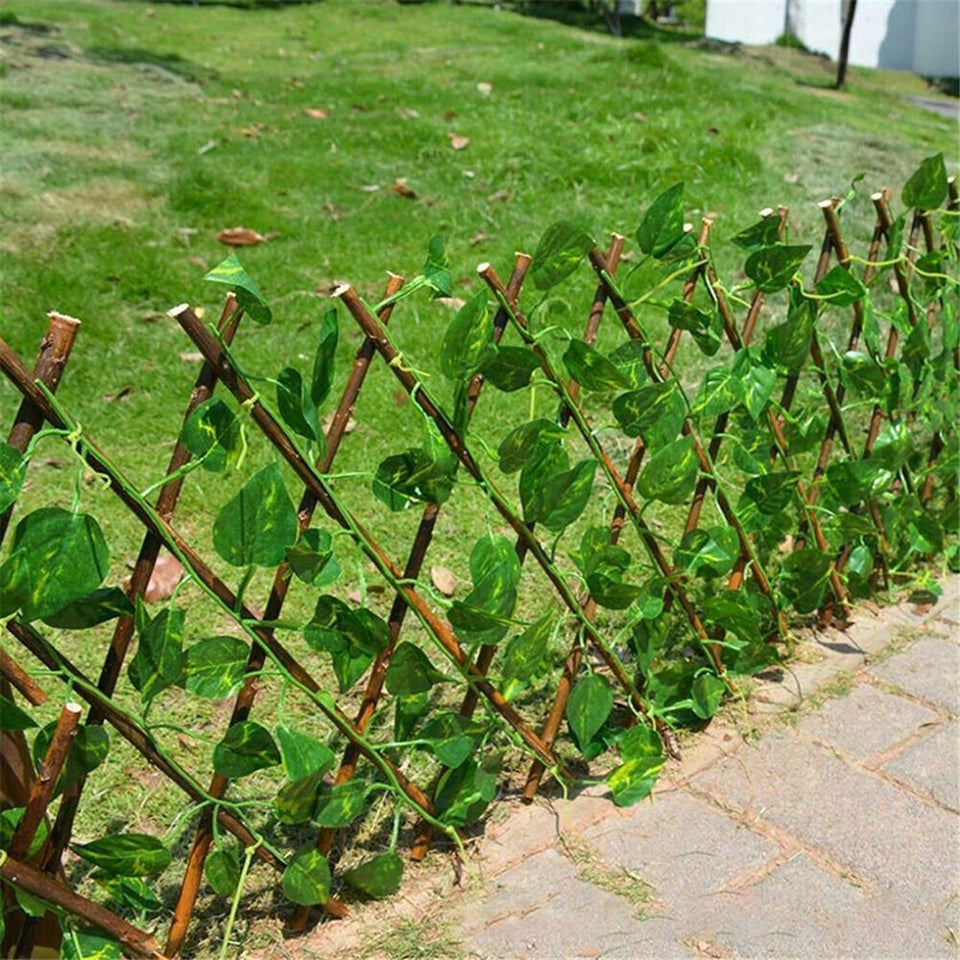 Verstelbaar Tuinscherm van Wilgenhout met Super Realistische Kunstbladeren