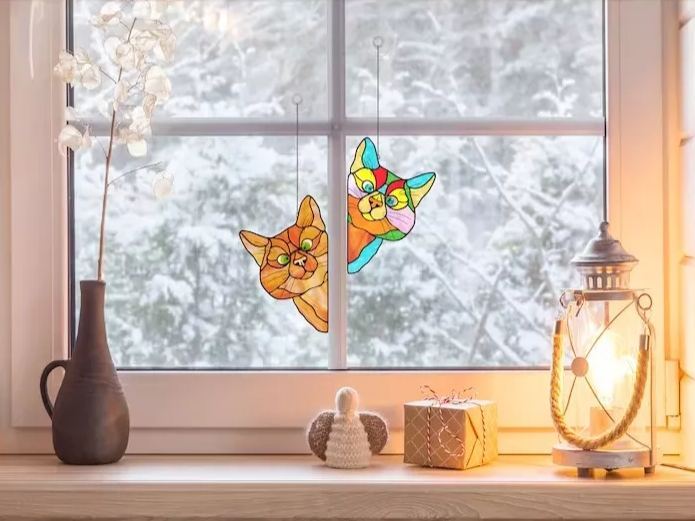 Schattige Doorzichtige Glas in Lood Look Raamsticker