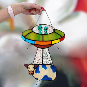 Glas in Lood Ufo met Koe
